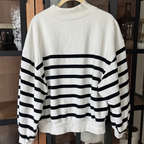 FRAME mock neck sweater balloon sleeve sweatshirt striped ribbed french terry - Picture 3 of 13